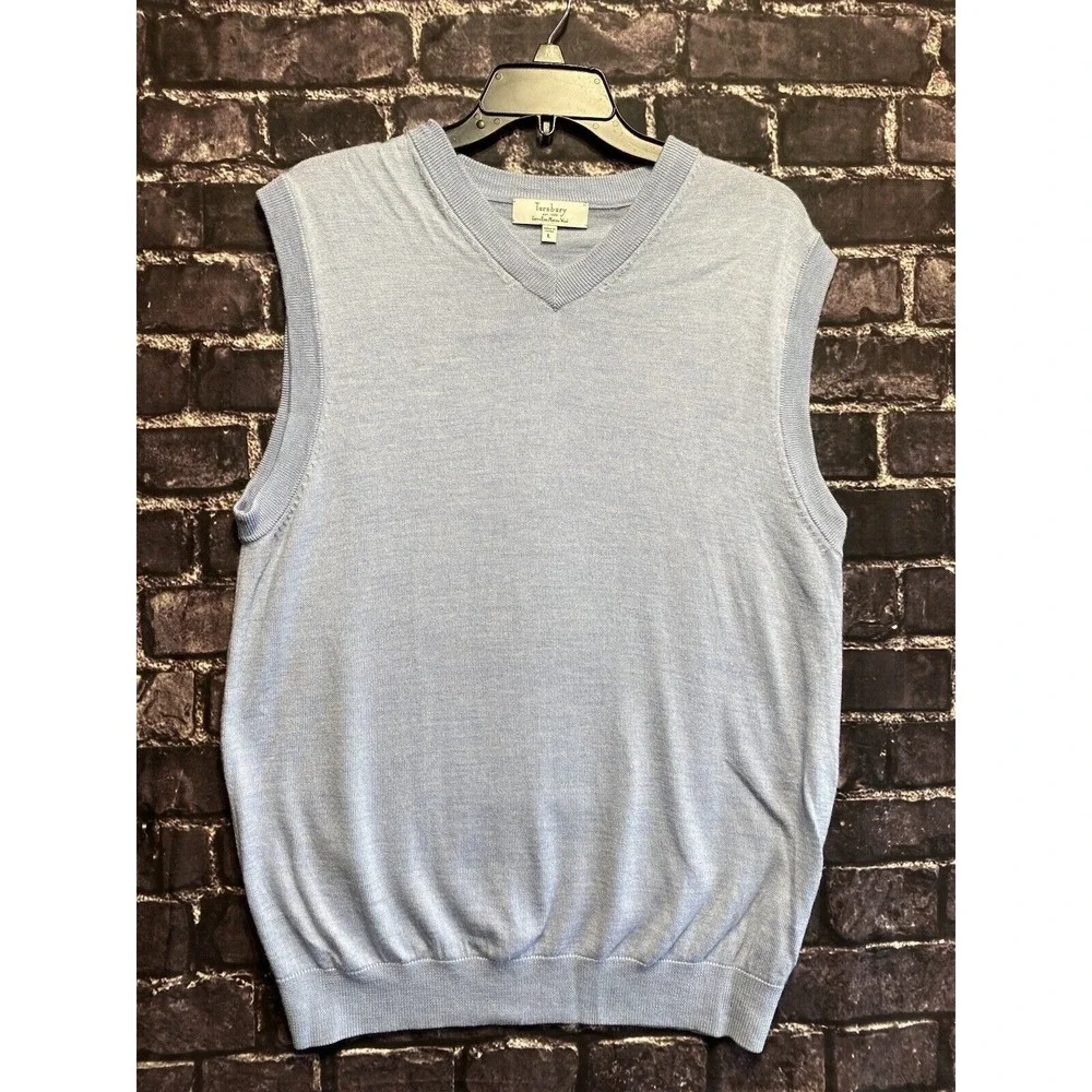 Turnbury Sweater Vest Mens Large Blue 100% Extra Fine Merino‎ Wool Classic Golf